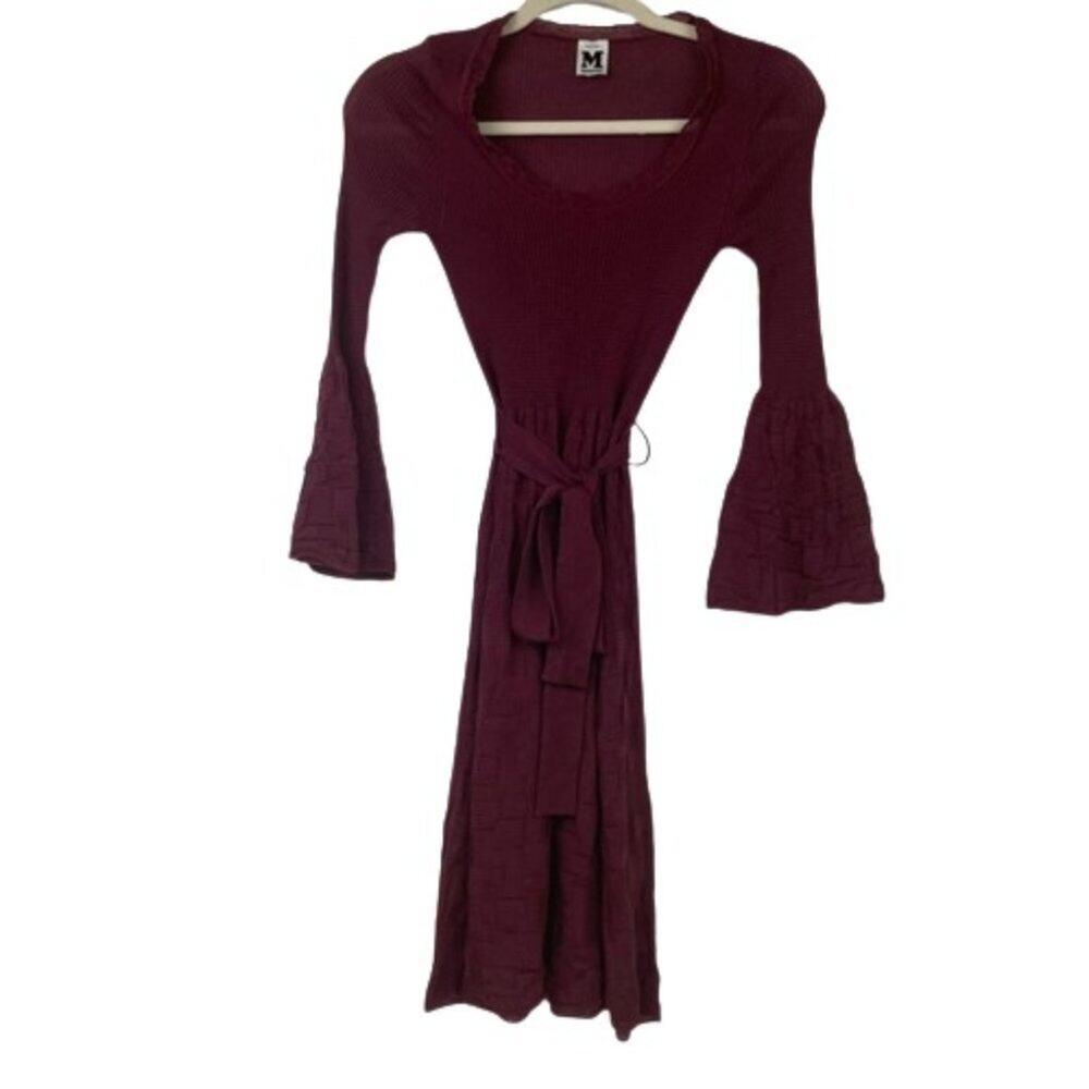 M Missoni knitted marron burgundy bell sleeves fit and flare dress size 40